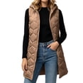 thumbnail image 5 of Bzdzmqm Women's Fall Winter Hooded Sleeveless Vest Casual Quilted Vest Warm Basic Outerwear for Outdoor Walking Travel Daily Wear, Khaki L, 5 of 8