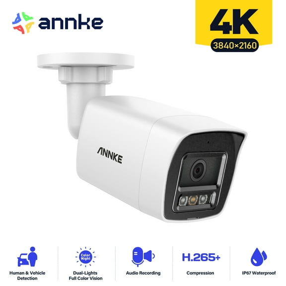 ANNKE Security 4K 8MP IP PoE Security Camera, Surveillance Outdoor AI IP Camera with Mic/Audio, Human/Vehicle Detection, Smart Dual Light, IP67, H.265 , Up to 512GB Storage, 4mm Lens, Color Night Visi