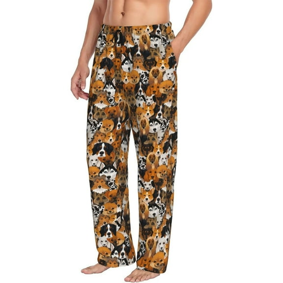 Mens Pajama Pants Bottoms with Pockets - Dogs Different Breeds Comfy Mens Pj Pants, Soft Men Lounge Pants