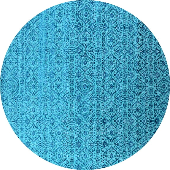 Ahgly Company Indoor Round Oriental Light Blue Industrial Area Rugs, 8' Round