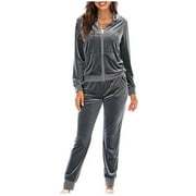 Velour Tracksuit Womens 2 Pieces Joggers Outfits Jogging Sweatsuits Set Soft Sports Sweat Suits Pants with Pockets