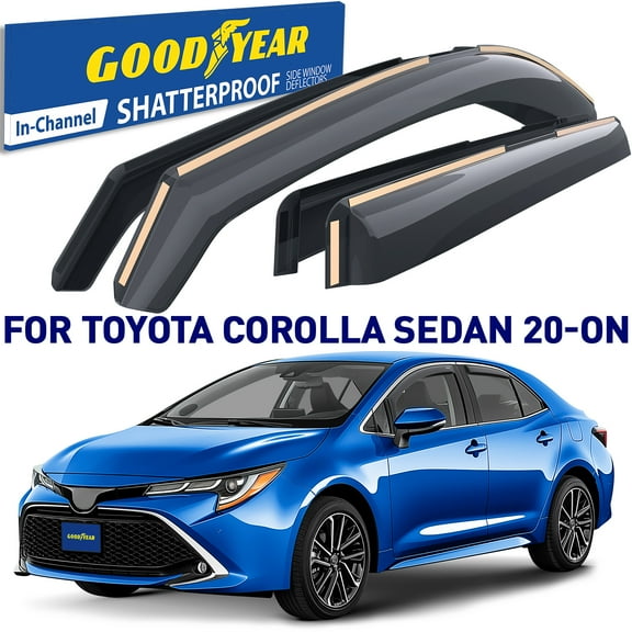Goodyear Shatterproof in-Channel Window Deflectors for Toyota Corolla 2020-2026 Sedan, Rain Guards, Window Visors for Cars, Vent Deflector, Car Accessories, 4 pcs - GY008423