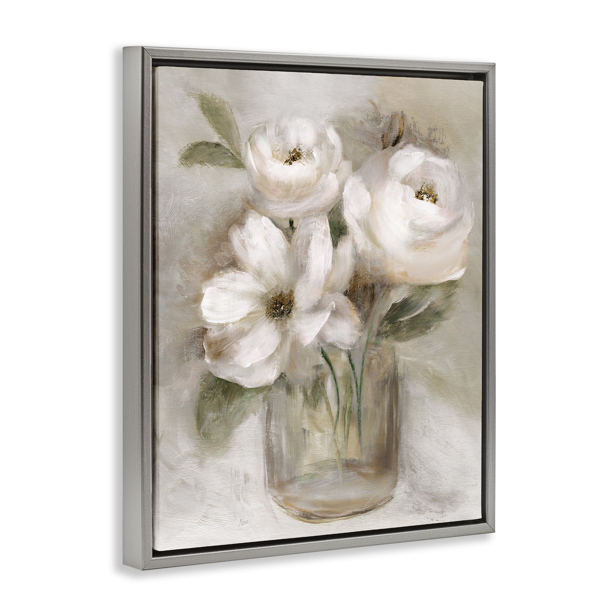 Stupell Industries Soft Brushstroke Roses Gray Framed Floater Canvas Wall Art, design by Nan