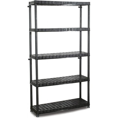 Optimo 16 Inch 5 Tier Plastic Storage Shelving Unit Organizer, Ideal For Bathroom, Closet, And Garage Organization, Black