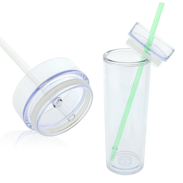 4pack Skinny Acrylic Tumblers With Lid And Straw, 16oz Double Wall