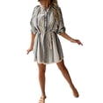 thumbnail image 2 of hirigin Button Down Striped V-neck Bohemian Dress with Tassel Drawstring, 2 of 9