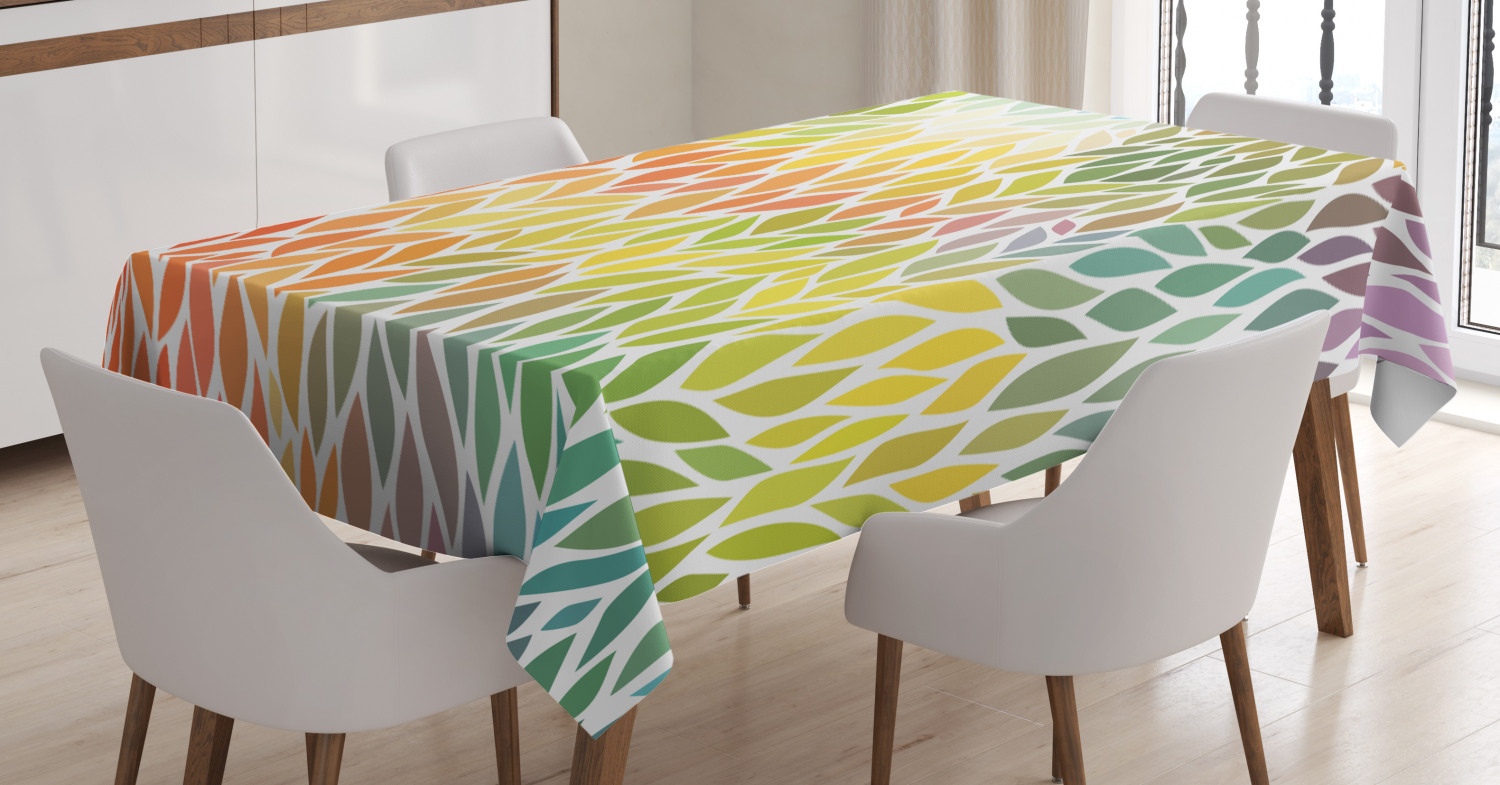 Leaves Tablecloth, Funky Floral Pattern in the Colors of All Seasons