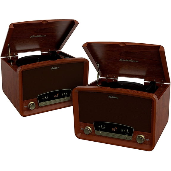 Electrohome Kingston 7-in-1 Vintage Vinyl Record Player Stereo System with 3-Speed Turntable, Bluetooth, AM/FM Radio, CD, Aux In, RCA/Headphone Out, Vinyl/CD to MP3 Recording & USB Playback - 2 PACK