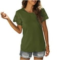 thumbnail image 1 of Bigersell T-Shirts à Manches Courtes pour Femmes Mode Décontractée Dentelle Unie Manches Courtes Col Rond Hauts Pull Régulier Col Rond T-Shirts Décontractés Style B9770, Vert TTG, 1 of 8
