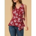 thumbnail image 6 of INSPIRE CHIC Women's Summer Tops Sleeveless V Neckline Wrap Tie Waist Tops XS Burgundy Flower, 6 of 9