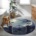 thumbnail image 3 of Halloween Round Area Rug 4Ft Washable Circle Rugs for Bedroom Dining Room, Horror Graveyard Manor Moonlight Lightning Non-Slip Carpet Floor Mats Indoor Outdoor Carpet Runner Aesthetic Home Decor, 3 of 8