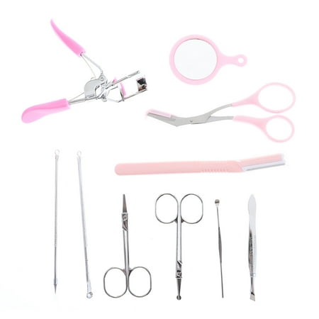 KABOER 10Pcs Beginner`S Eyebrow Tools Eyebrow Grooming Tools Kit Tweezers Trimmer Scissors Makeup Diy Tool Set