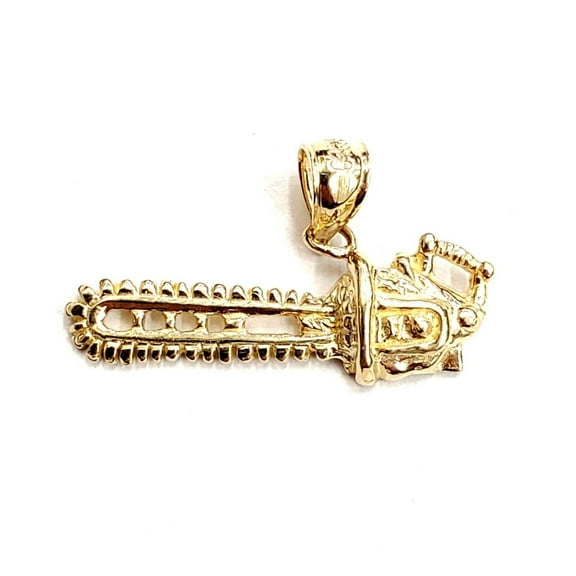 14k Yellow Gold 3D chain saw Pendant charm construction tool fine jewelry 1.8g