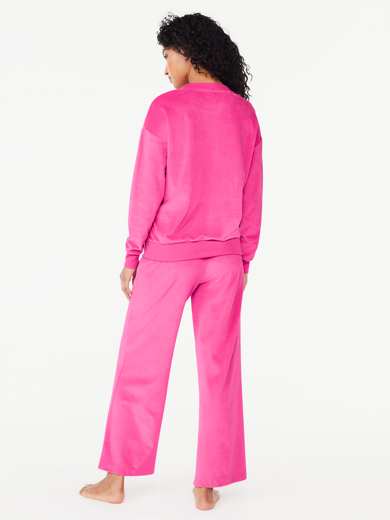 Joyspun Women's Ribbed Velour Top and Pants Pajama Set with Oversized ...