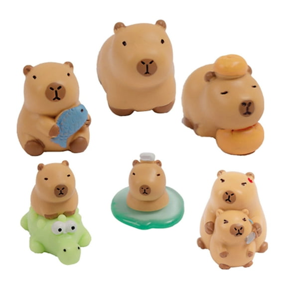 WORGEOUS  6 Pcs Mini Capybara Statue Animal Ornament Tape Figurine Toy