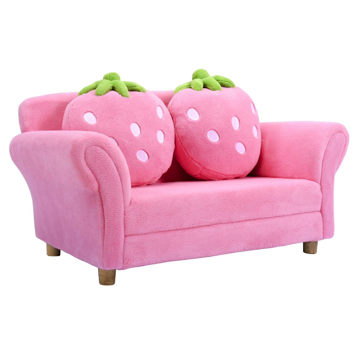 Costway Kids Sofa Strawberry Armrest Chair Lounge Couch w/2 Pillow Children Toddler Pink - image 4 of 10