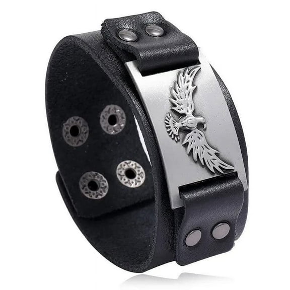 Eagle Leather Bracelet Punk Men's Nordic Bracelet with Blood Eagle - Pagan Jewelry of Talisman