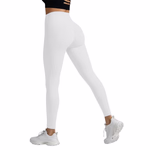 White, variant on MELDVDIB Womens Yoga Pants Ribbed High Waisted Slim Tapered Butt Lifting Leggings Fashion Casual Solid Color Stretch Gym Workout Pants