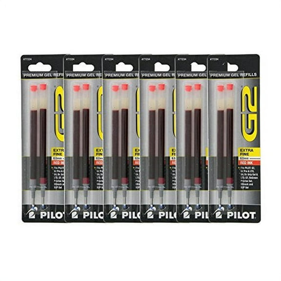Pilot G2, Dr. Grip Gel/Ltd, ExecuGel G6, Q7 Rollerball Gel Ink Pen Refills, 0.5mm, Extra Fine Point, Red Ink, Pack of 12
