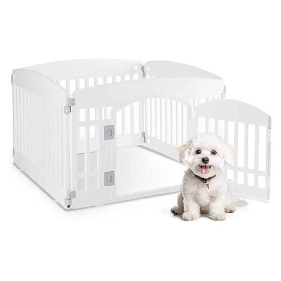 4 Panel 24" Plastic Dog Playpen, Folding & Portable Pet Playpen for Indoor & Outdoor Use, Safe & Secure Fence, Ideal for Small to Medium Dogs, White