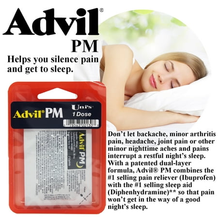 Uni's Advil PM Single Dose 6 Count (2 Caplets Each) Helps you fall Asleep and Stay Asleep While Relieving Some Minor Aches and Pains During Sleep