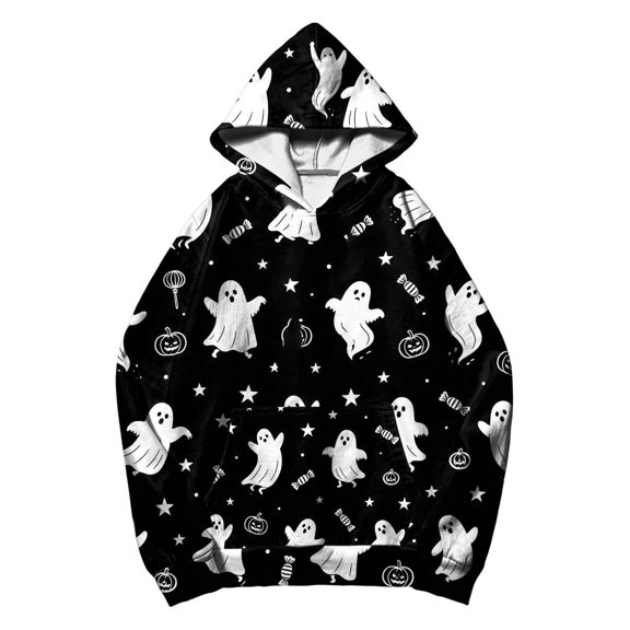 Bjutir Halloween Hoodies For Boys Ghost Print Pullover Tops Fashion Hooded Sweatshirt Outdoor Wear Hoody Size 2-12 Years, Black