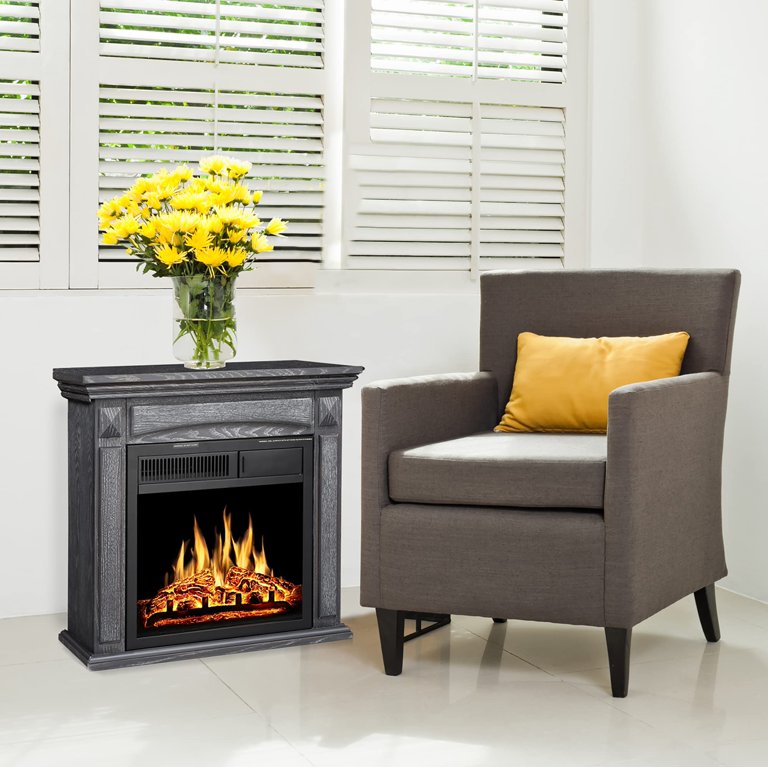 AGLUCKY 26 Mantel Electric Fireplace Heater Small Freestanding Infrared  Quartz Fireplace Stove Heater w/Log Hearthu0026 Wood Surround Firebox,  Adjustable Led Flame, Remote Control,750W-1500W, (Gray) - Walmart.com