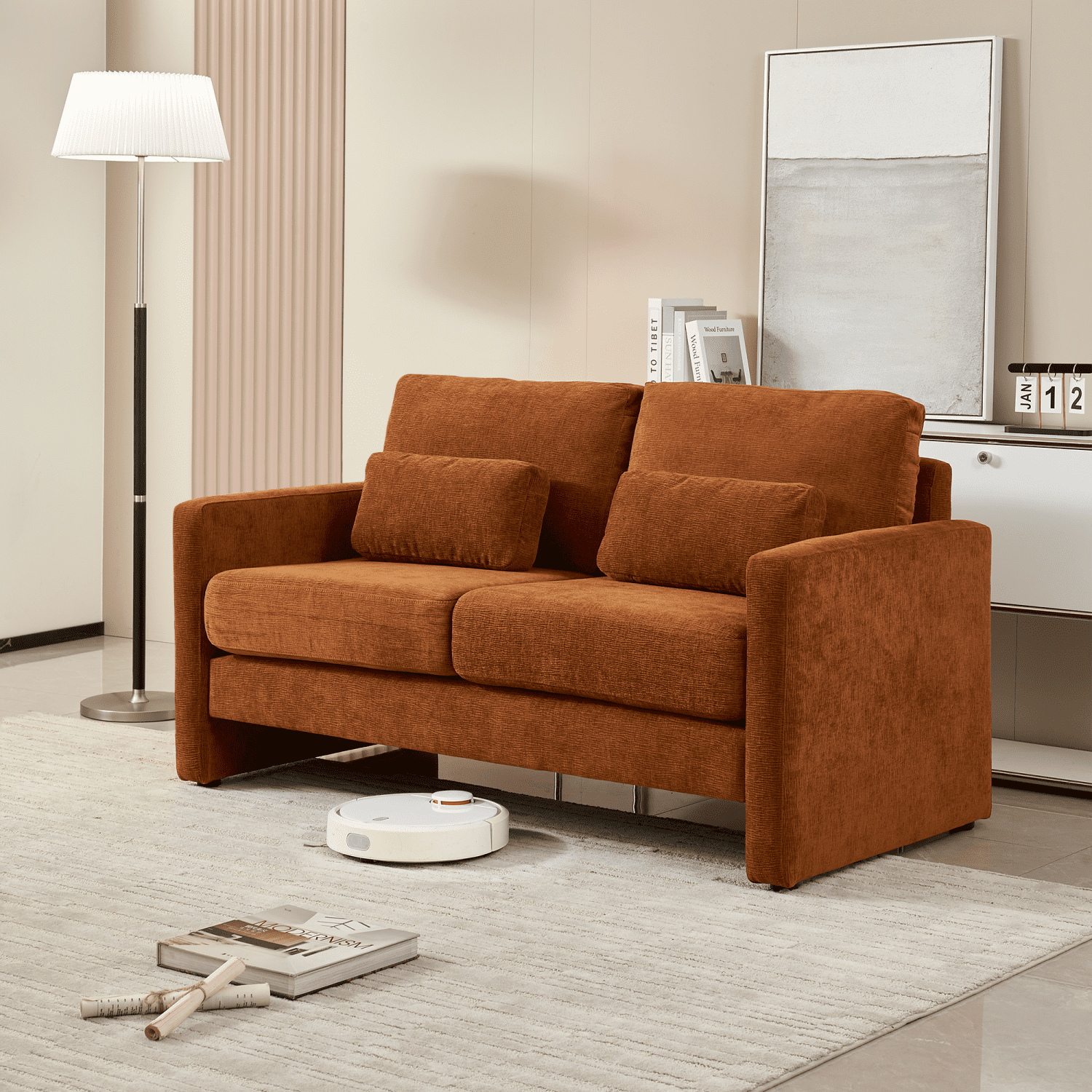 Gewnee 58.66'' Modern LoveSeat, 2-seat Chenille sofa Mid Century for Living Room and Small Spaces,