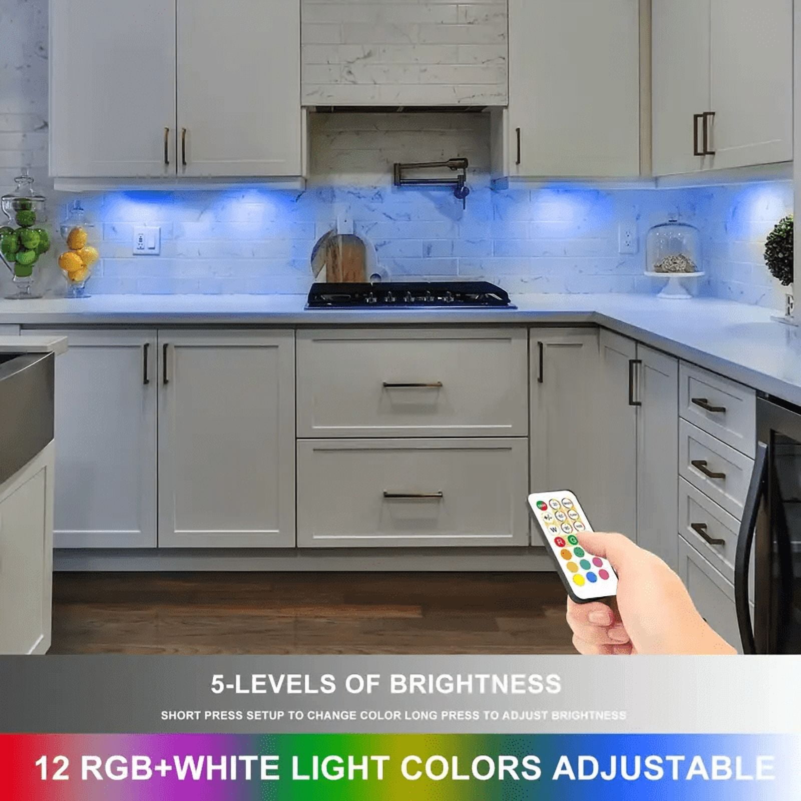 6 under Cabinet Lighting, LED Lights with Remote Control, RGB 13 Color Dimmable, Kitchen Night Light, Battery Powered Light for Kitchen, Wall, Closet, Cabinet, Staircase