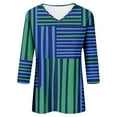 thumbnail image 5 of ZQUUVOU Women's T-Shirt Print Stripe V Neck 3/4 Sleeve Blouse D-Navy (3XL), 5 of 5