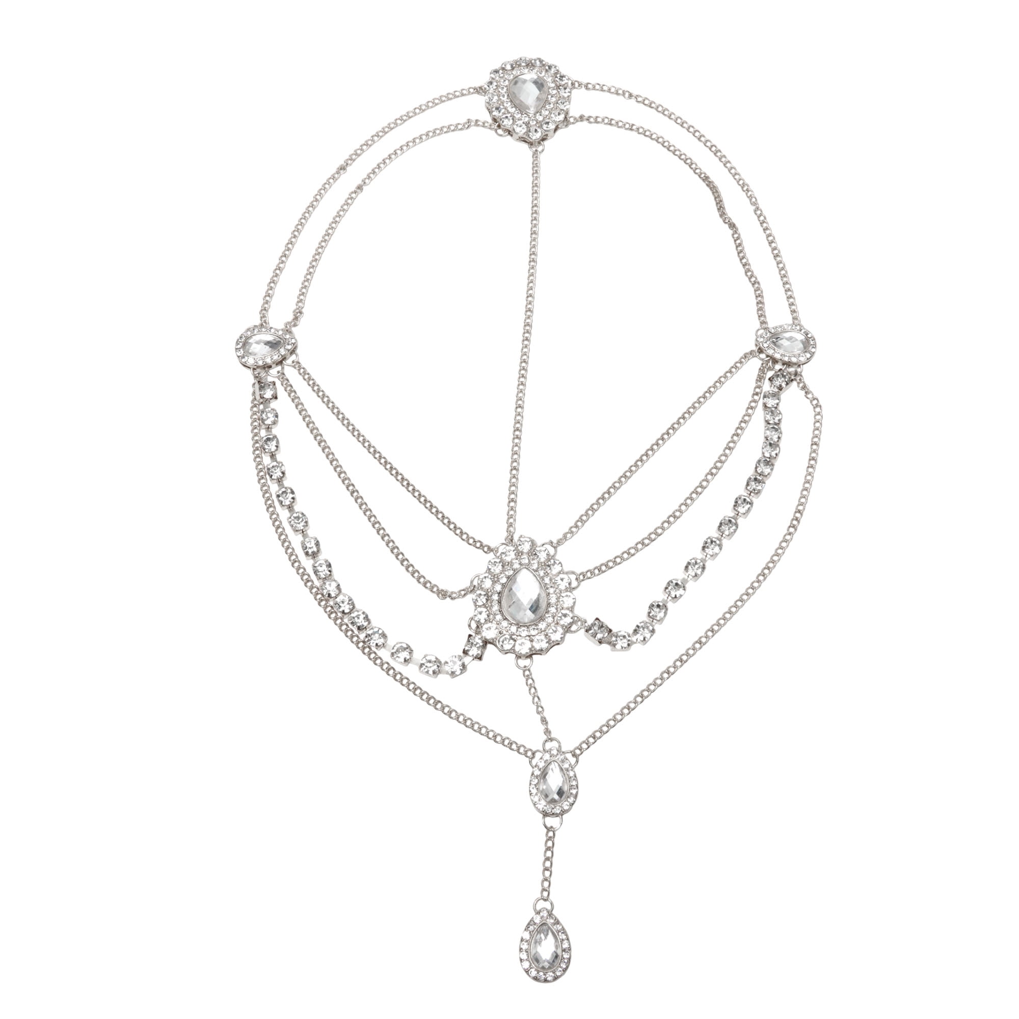 Unique Bargains Elegant Headpiece Faux Diamonds Tassels Hair Chain 1 Pc Silver Tone