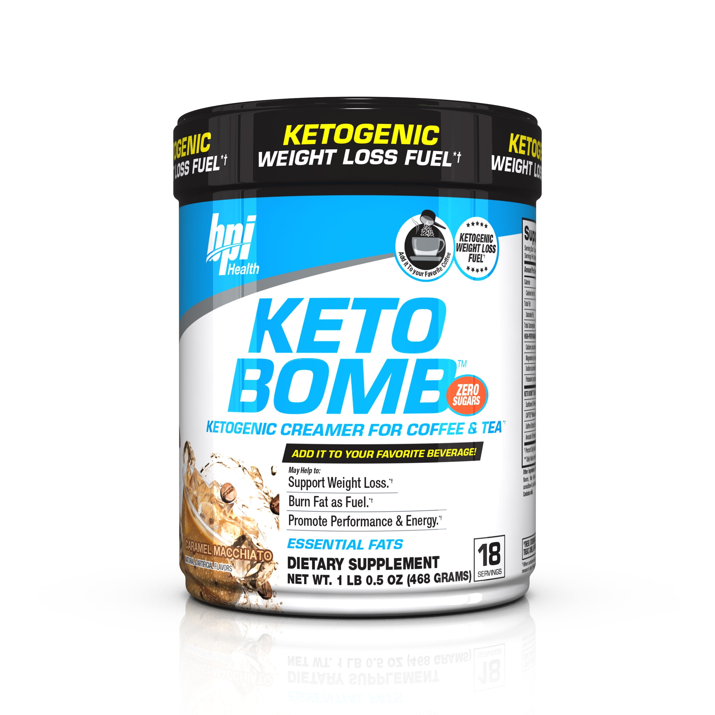 BPI Health Keto Bomb Ketogenic Creamer Powder, Caramel