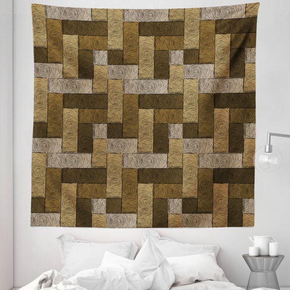 Chocolate Tapestry, Parquet Pattern in Wooden Style Geometric Design in Nature Inspired Art, Fabric Wall Hanging Decor for Bedroom Living Room Dorm, 5 Sizes, Beige Pale Brown, by Ambesonne