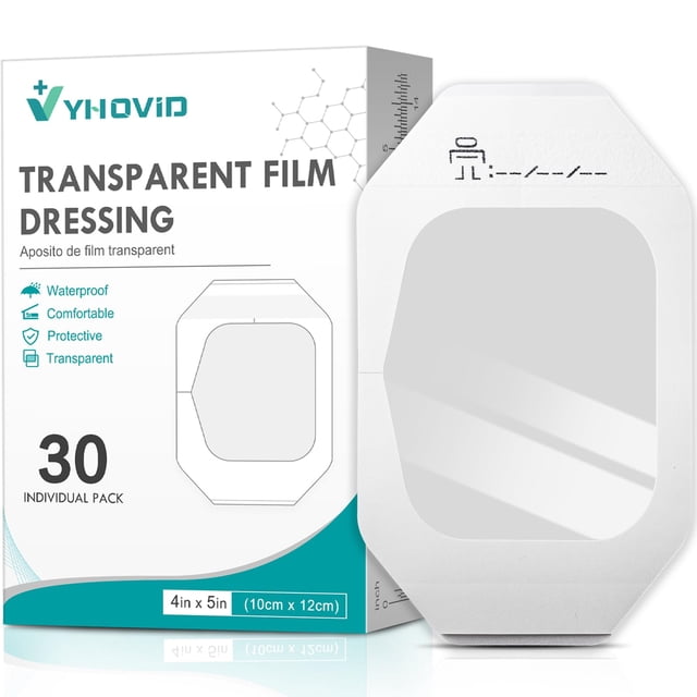 Apósito transparente de película YHOVID 10 x 12 cm impermeable, 30 piezas