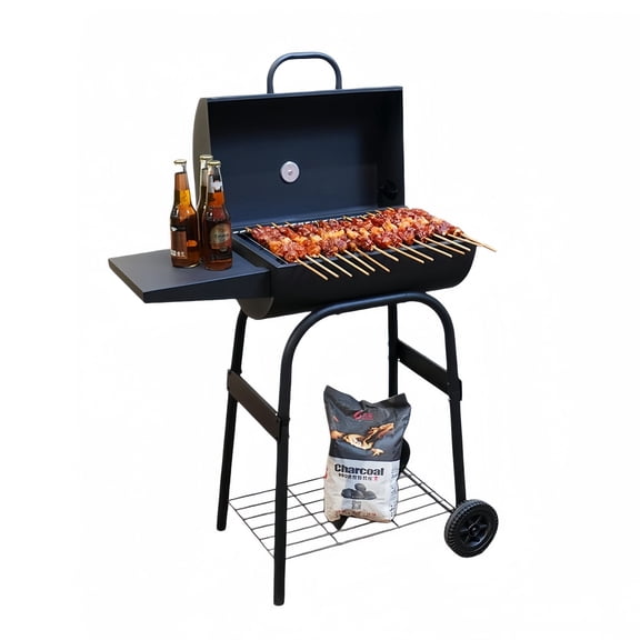 BN-LINK Barrel Charcoal Grill, Outdoor Grill with Side Shelf and Built-In Thermometer, 320 Sq. In. Cooking Area, Portable BBQ Grill & Smoker Combo for Backyard, Parties, Camping