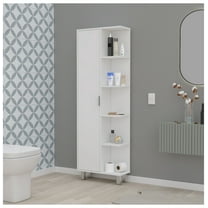FM FURNITURE Randall Linen Cabinet, with 1 door and 9 shelves, White White 1 5 18 to 23 in 60 in & above Bathroom Modern 5 - 10 inches Melamine Particle Board