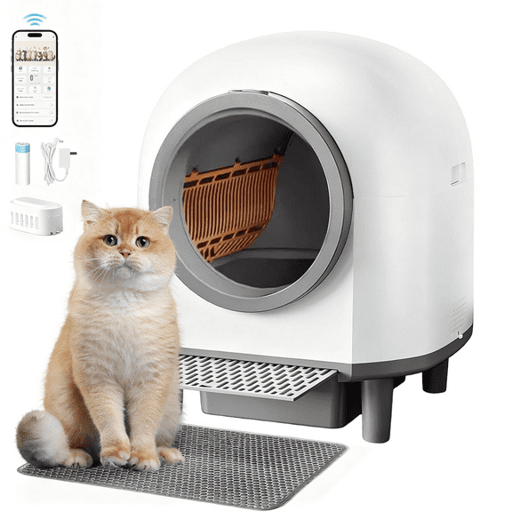 EAYSG 88L Self-Cleaning Litter Box for Multiple Cats - Smart Automatic Cat Litter Box with App Control, Health Monitoring, Safety Sensors & Odor Removal, White