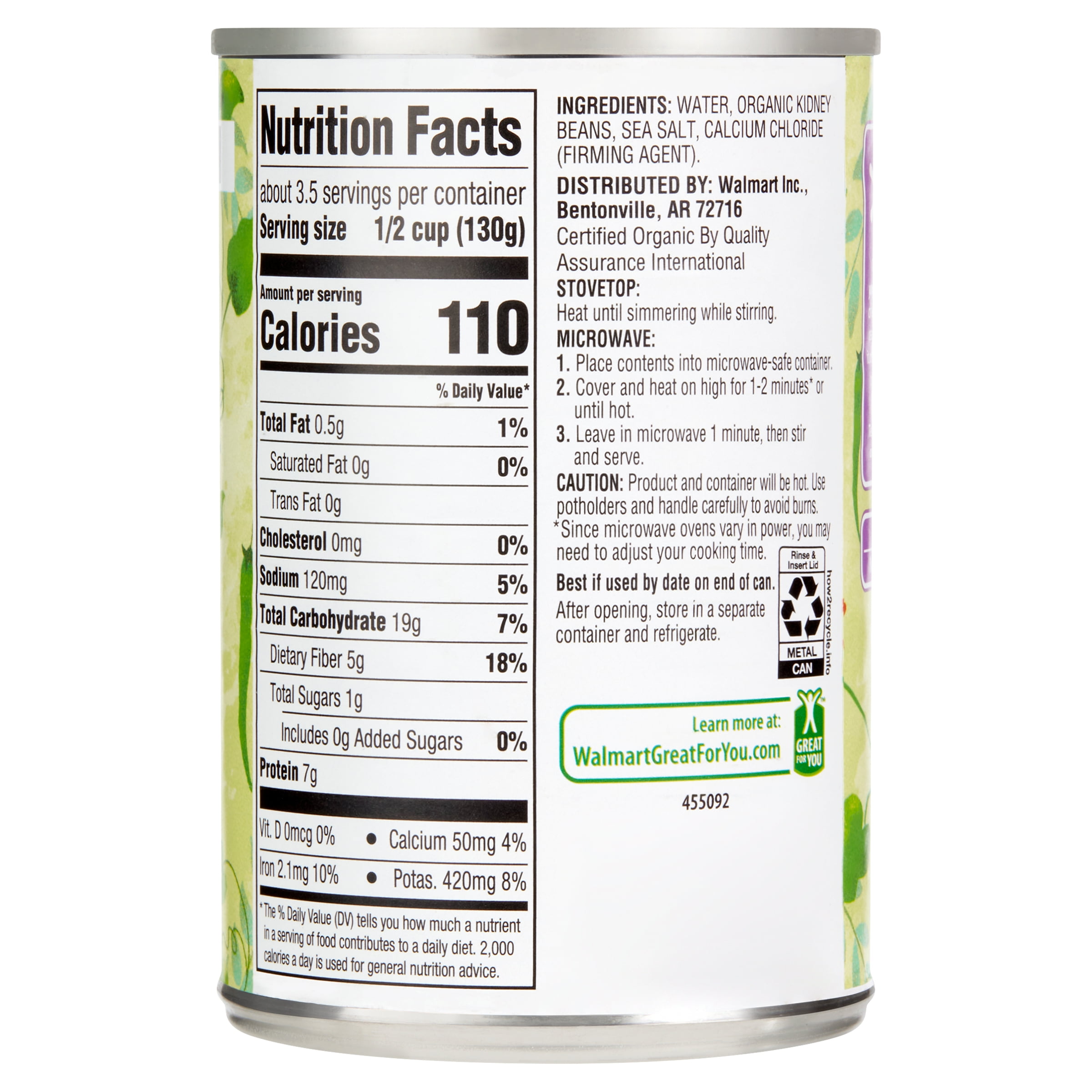 Great Value Organic Dark Red Kidney Beans, 15 oz