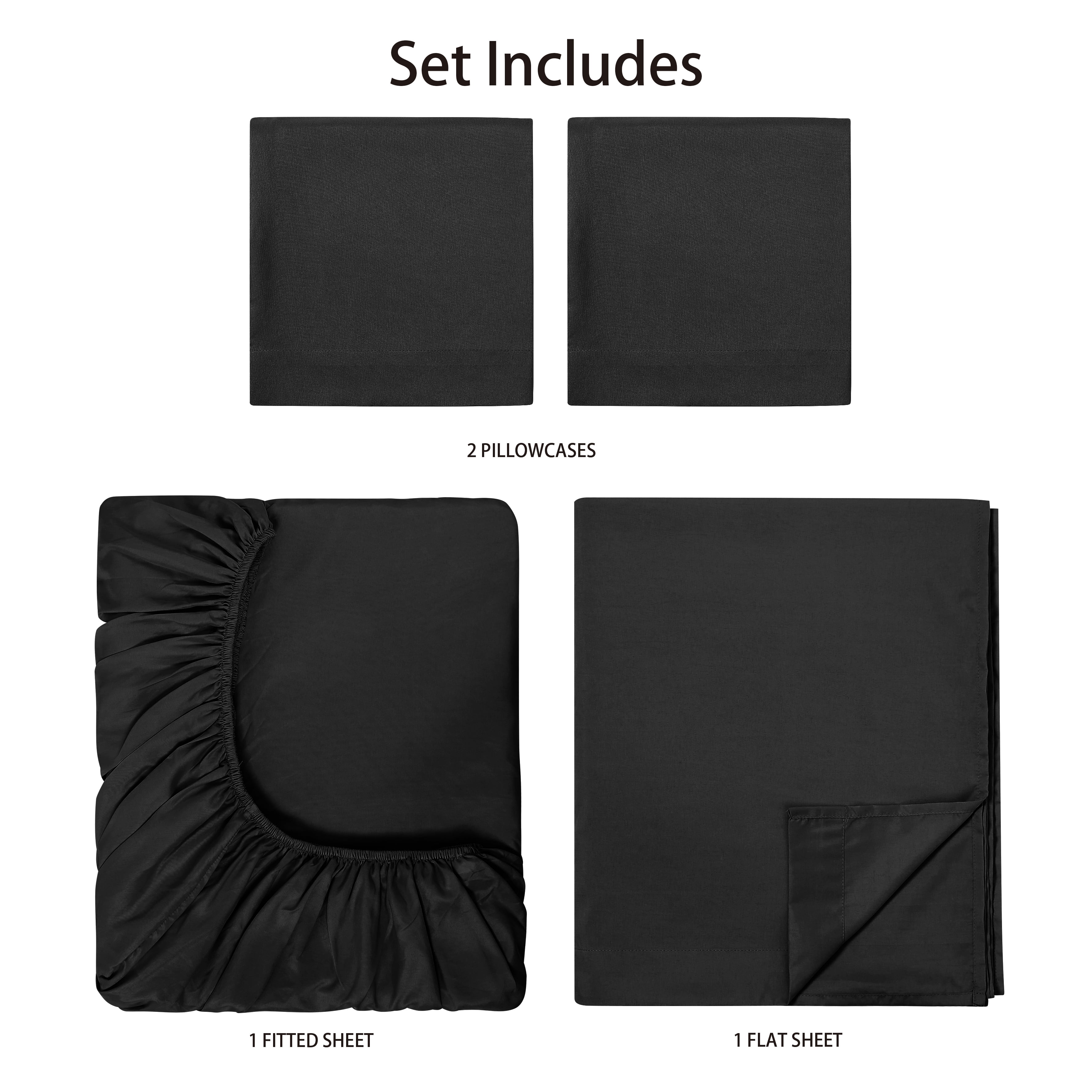 Mainstays Basic Value Microfiber Bed Sheet Set, Rich Black, Queen, 4 Piece