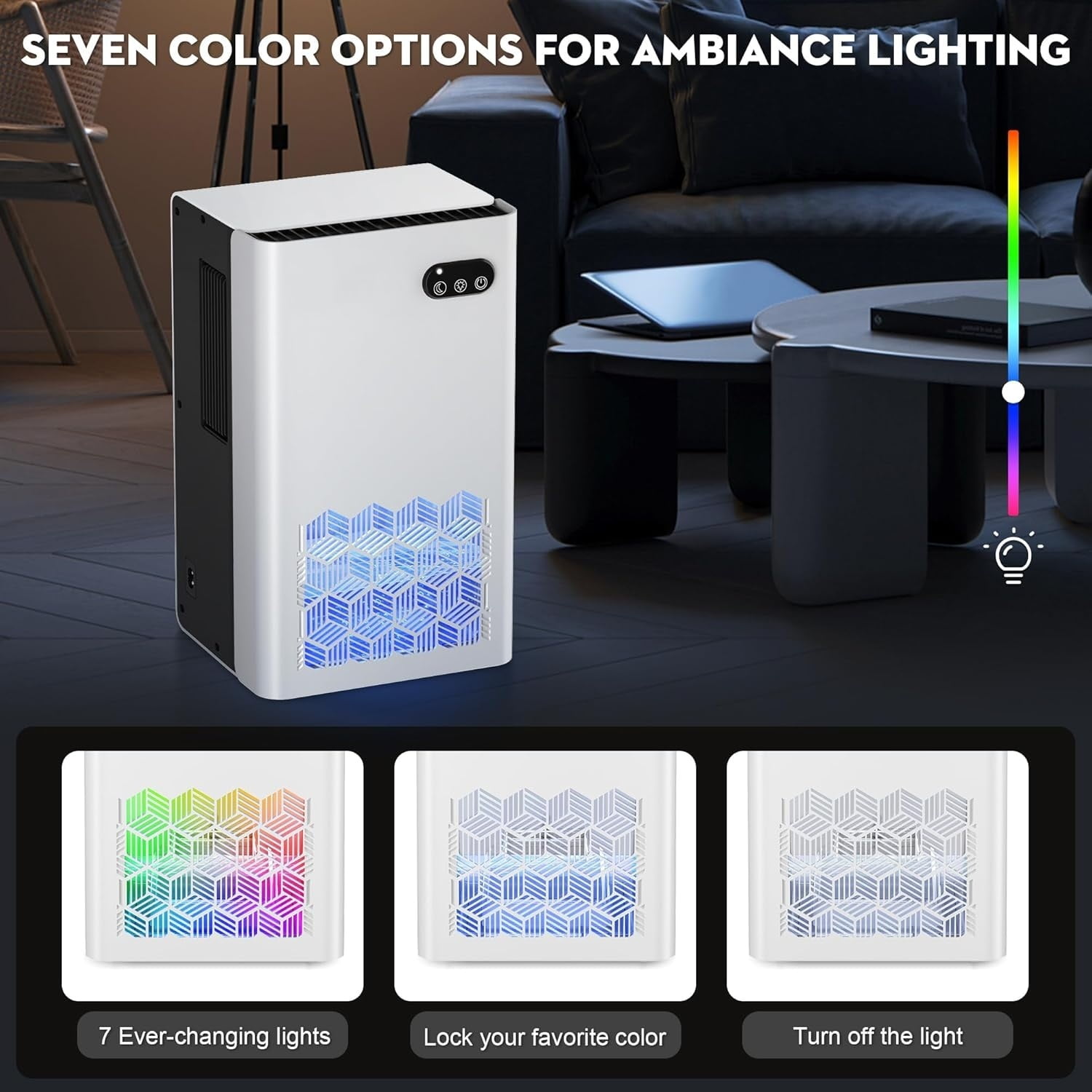 Dehumidifier for Home, 1000 sq.ft Dehumidifiers for Basement Bedroom Bathroom with 95 OZ Water Tank, Auto Shut Off 7 Colors LED Light, White Black