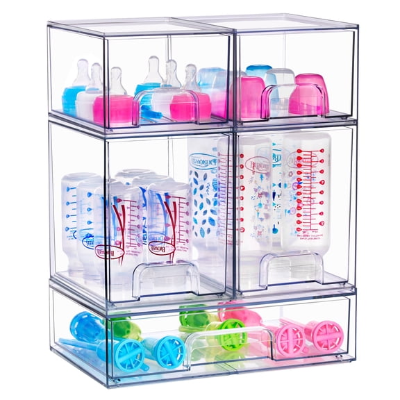 Sorbus 5-Pack Clear Stackable Acrylic Drawers  Tall, Wide & Small for Baby Accessories