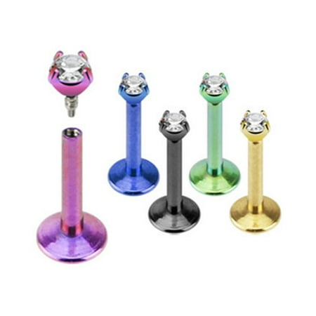 - Internally Threaded Titanium Anodized Labret Stud With 2Mm Pronged CZ,1/4