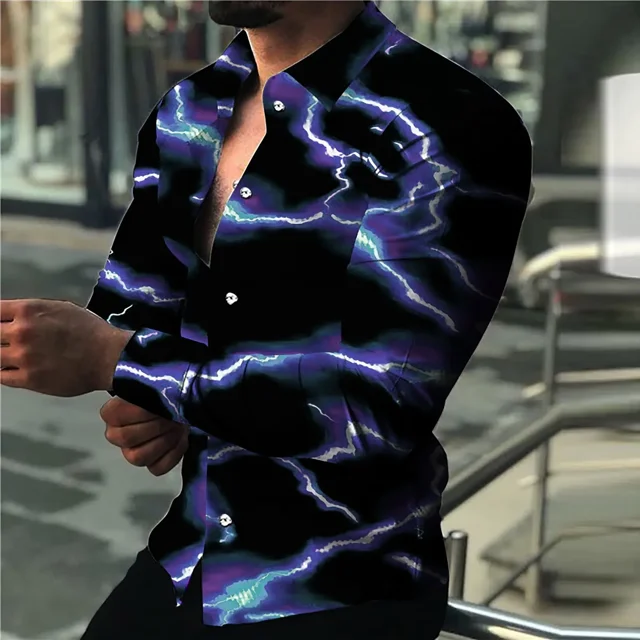 Camisa de hombre con estampado 3D deslumbrante, ropa de calle de diseñador, blusas casuales de moda con botones, camisa social elegante de manga larga para hombre