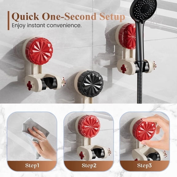 Adjustable Shower Head Bracket with Super Strong Vacuum Suction Cup, No-Drill Wall-Mounted Holder, 360° Rotatable Angle-Adjustable Bathroom Sprayer Fixed Base for Showerheads, Black