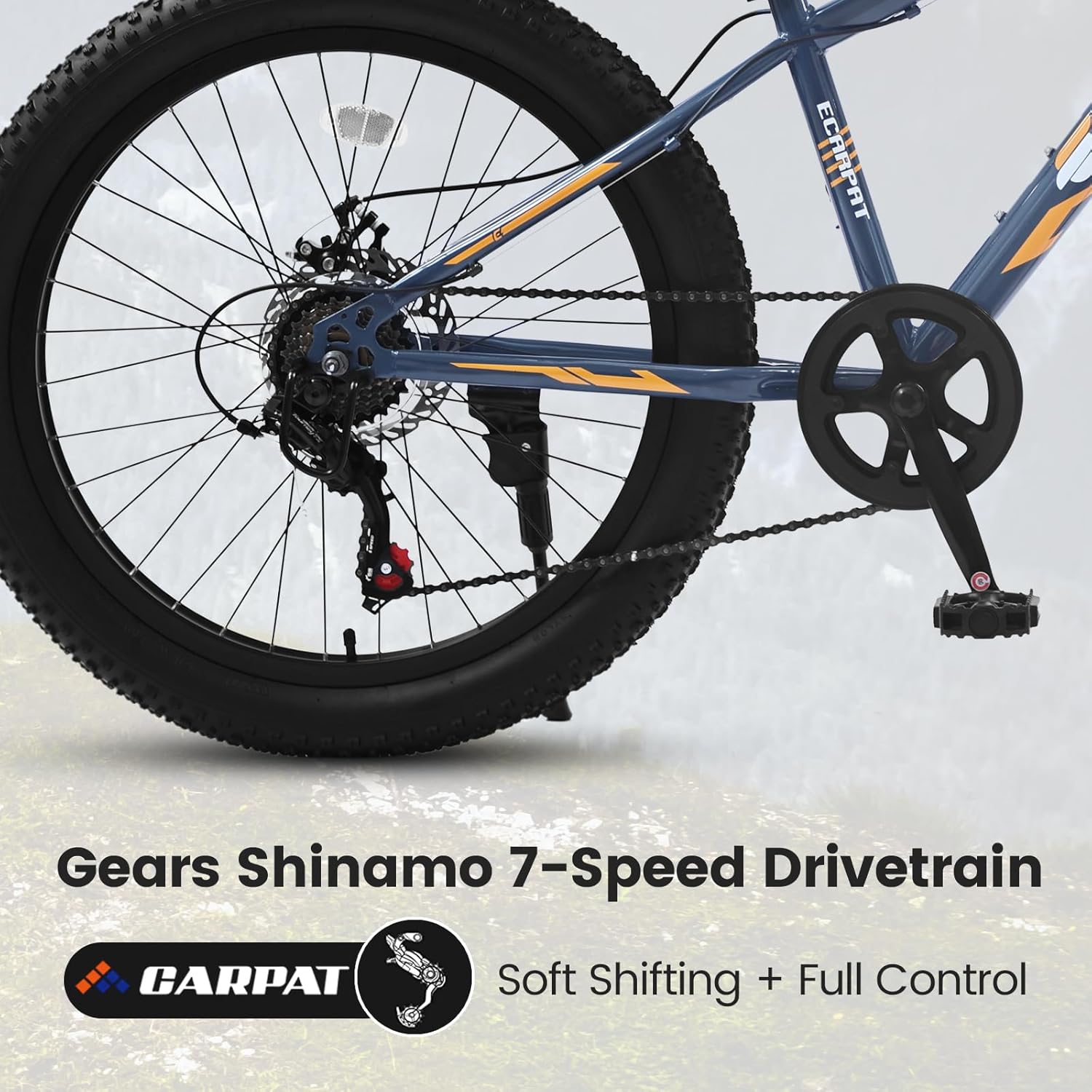 Ambifirner Mens and Women Fat Tire Mountain Bike, 24-Inch Bicycle Wheels, 4-Inch Wide Tires, Steel Frame, 7Speed Drivetrain, Disc Brakes