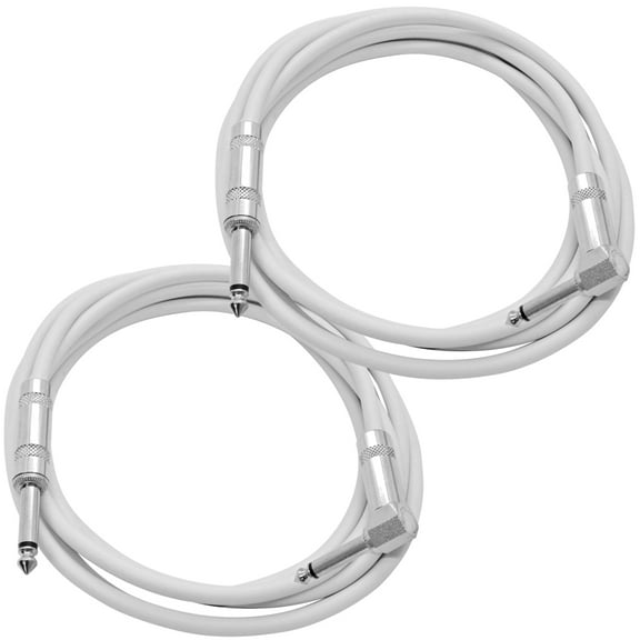 Seismic Audio 2 Pack of 10 Foot White 1/4 Inch TS Right Angle to Straight Guitar Cables 10' - SAGC10R-White-2Pack