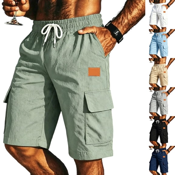 Men's Quick-Dry Cargo Shorts - Multi-Pocket Casual Beach Shorts - Relaxed Fit Drawstring Walking Shorts for Summer Outdoor & Hiking Black L