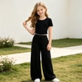 thumbnail image 5 of NEBWOAK Trendy Preppy Girls Outfit Set, Cropped Short Sleeve Tee High Waisted Wide Leg Pants,Black Size 11-12, 5 of 9