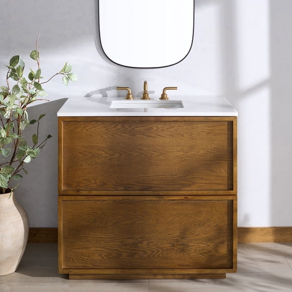 Safavieh Couture Zeus 36" Single Sink Bathroom Vanity, Medium Oak/White