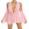 thumbnail image 2 of PENGXIANG Robe Mini à Col Licou pour Femmes, Décolleté Plongeant en V Profond, Robe Courte à Manches Épaules Dénudées, Robe à Volants pour Sortir, 2 of 9